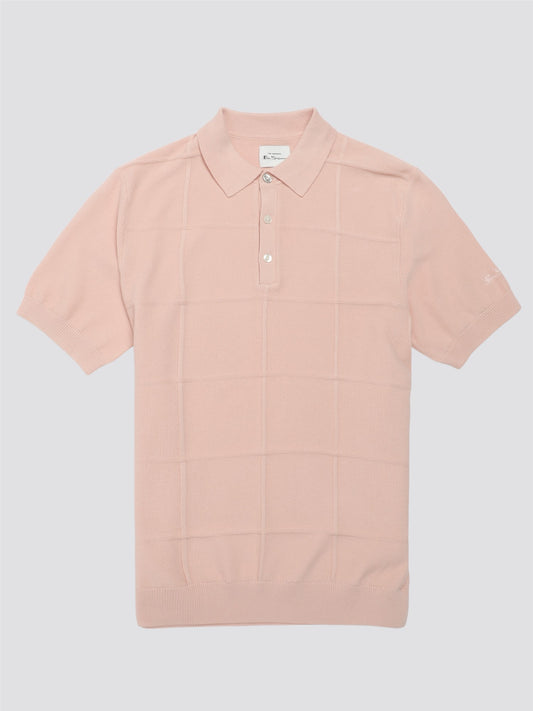 Ben Sherman Men's 0075860 SS Textured Polo Shirt Pale Pink