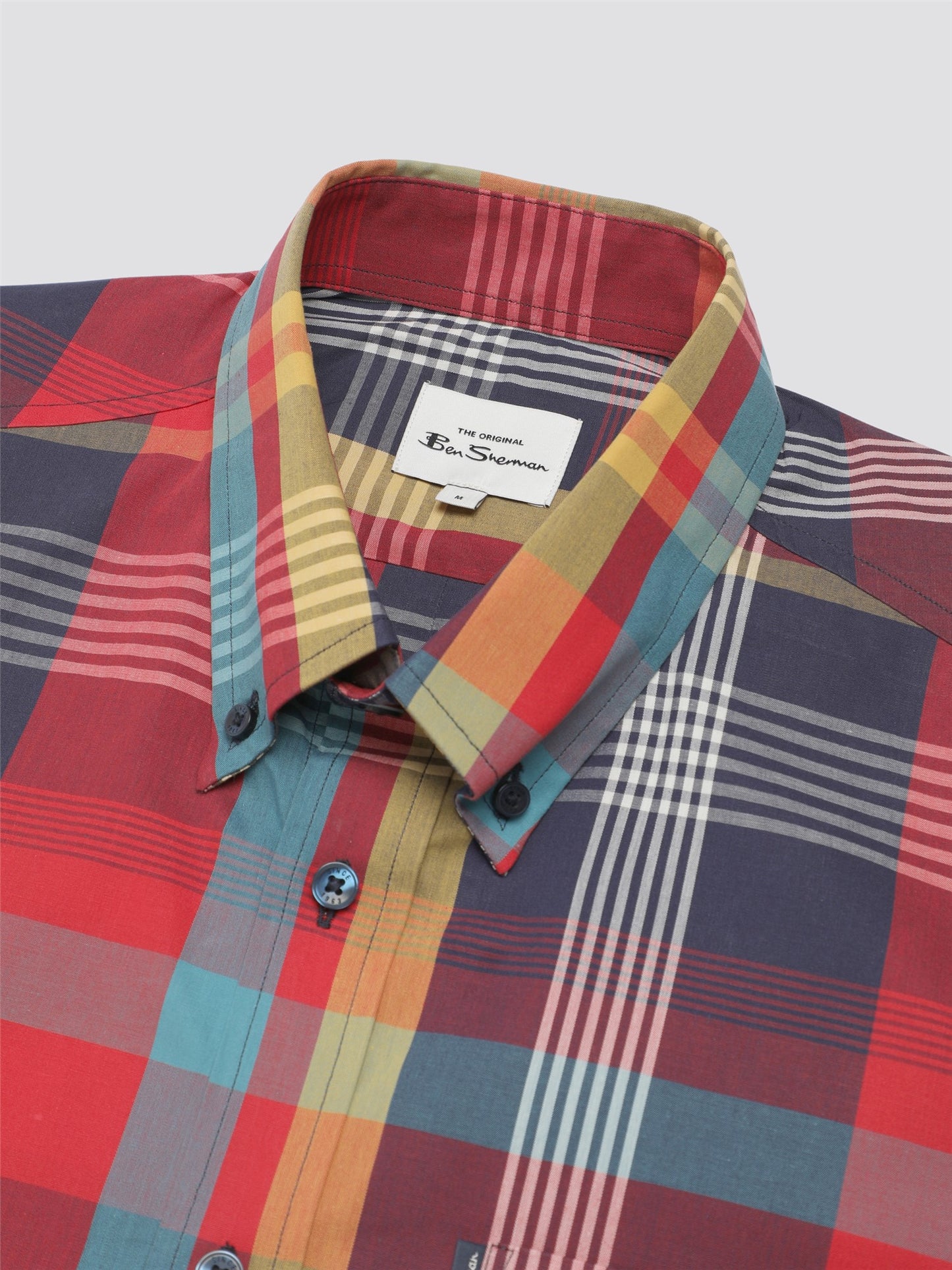 Ben Sherman Men's 0075938 SS Large Madras Check Shirt Scarlet Red