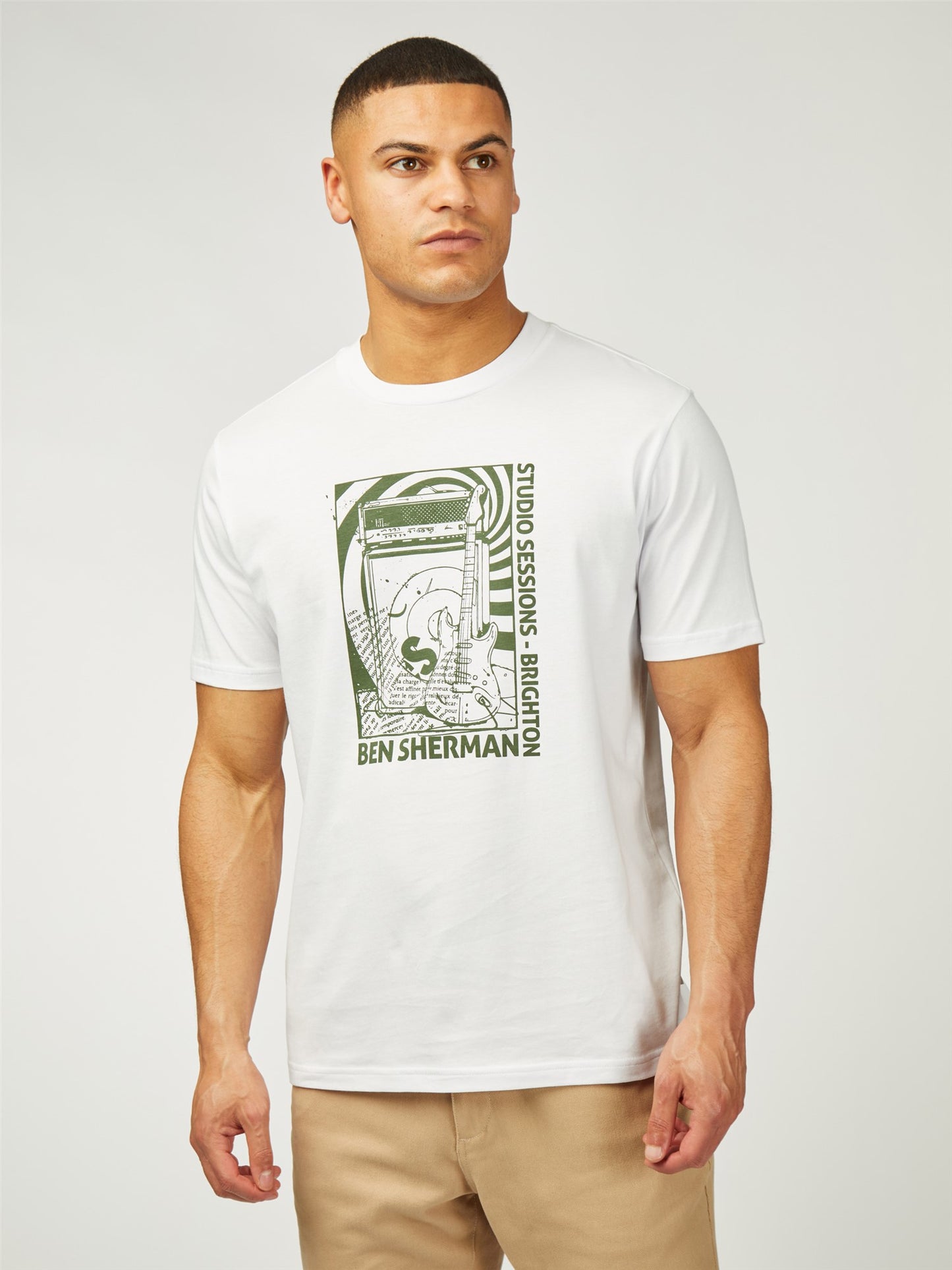 Ben Sherman Men's 0078224 SS Rehersal Room Print T-Shirt White