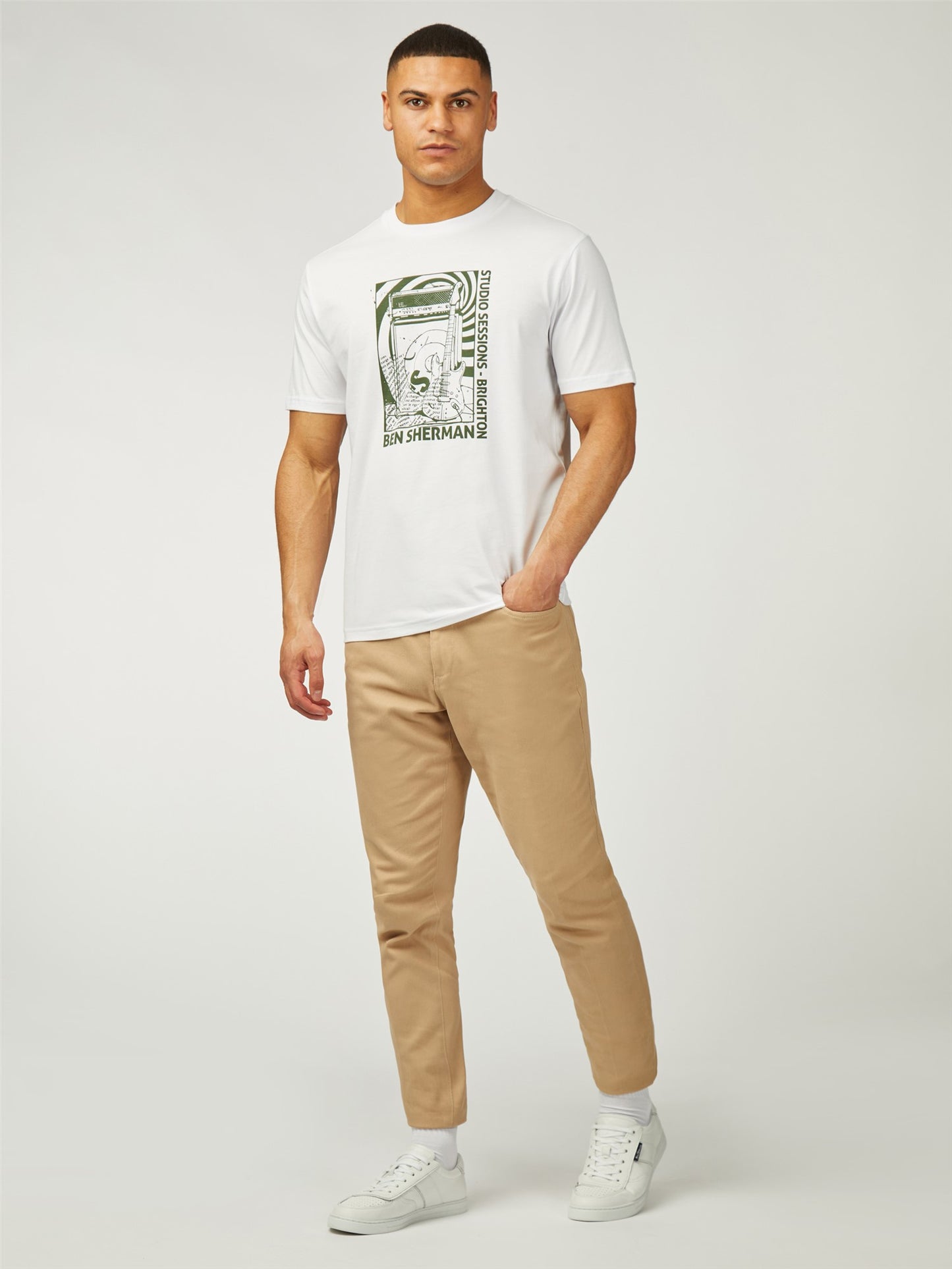 Ben Sherman Men's 0078224 SS Rehersal Room Print T-Shirt White