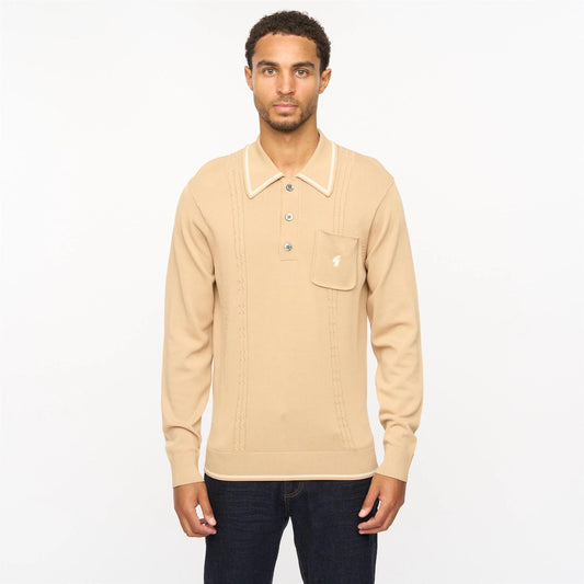 Gabicci Vintage Men's V55GM24 Ned L/S Polo Shirt Nutmeg