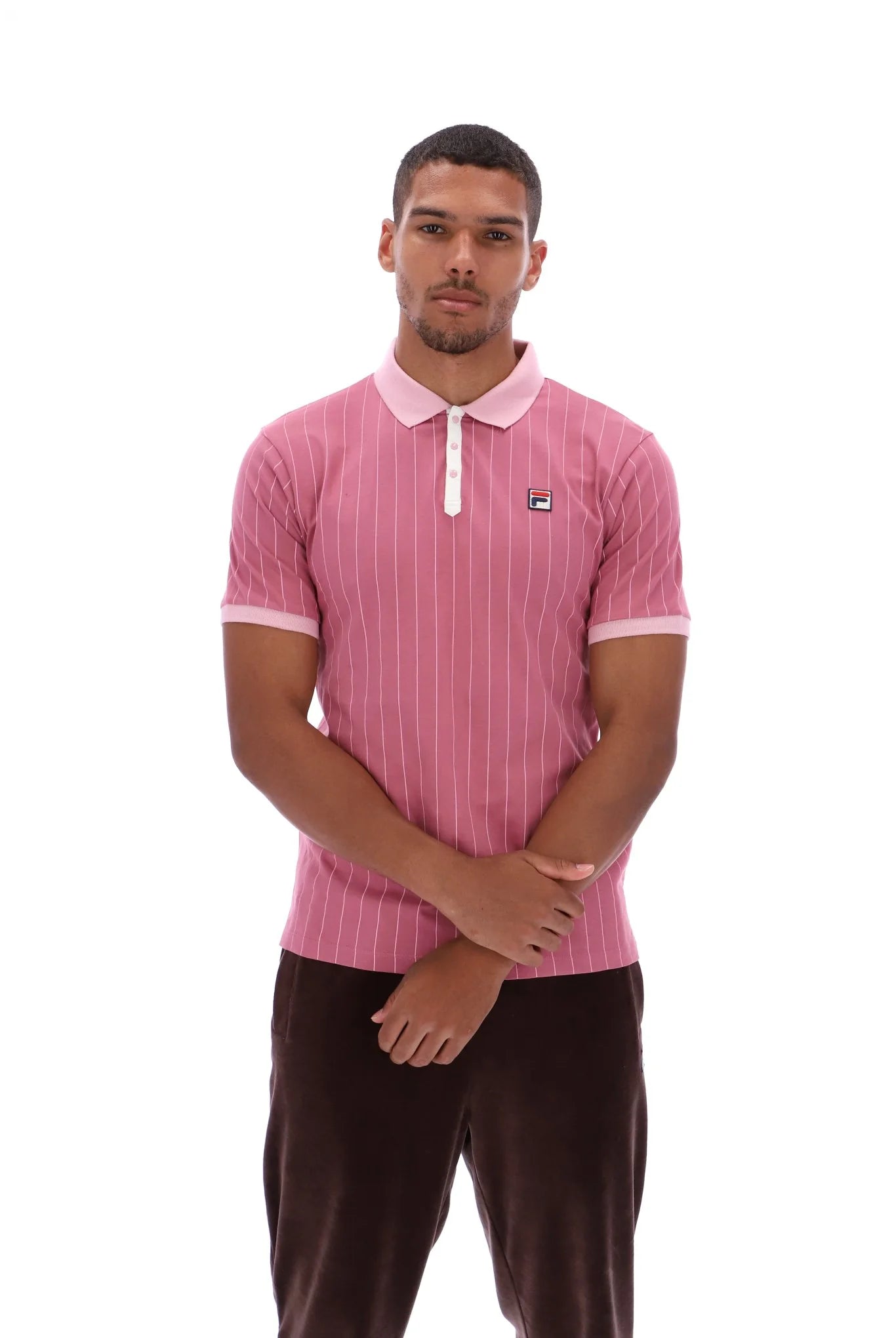 Fila Vintage Men's BB1 Classic Vintage Stripped Polo Shirt Heather Rose