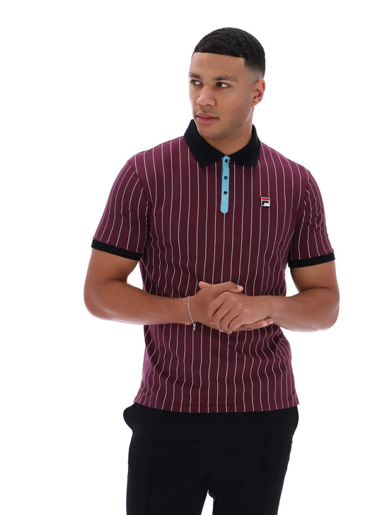 Fila Vintage Men's BB1 Classic Vintage Stripped Polo Shirt Fig / Milky Blue