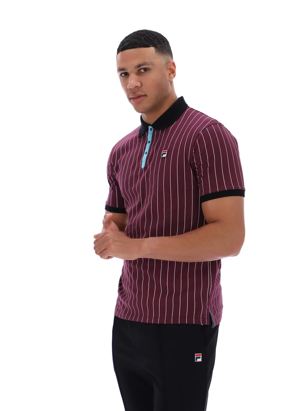 Fila Vintage Men's BB1 Classic Vintage Stripped Polo Shirt Fig / Milky Blue