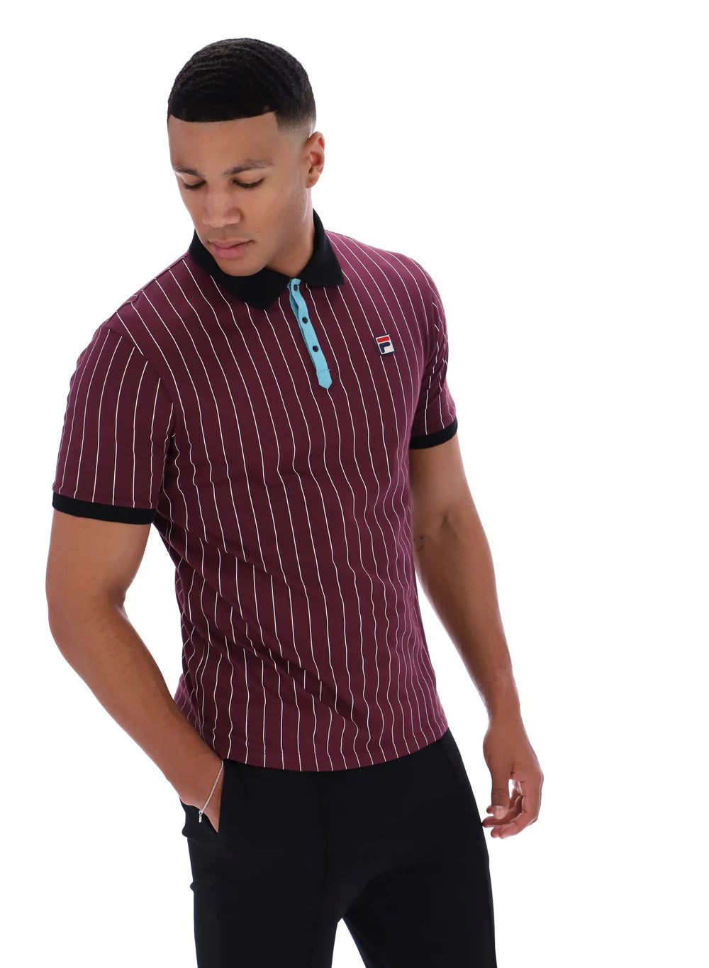 Fila Vintage Men's BB1 Classic Vintage Stripped Polo Shirt Fig / Milky Blue