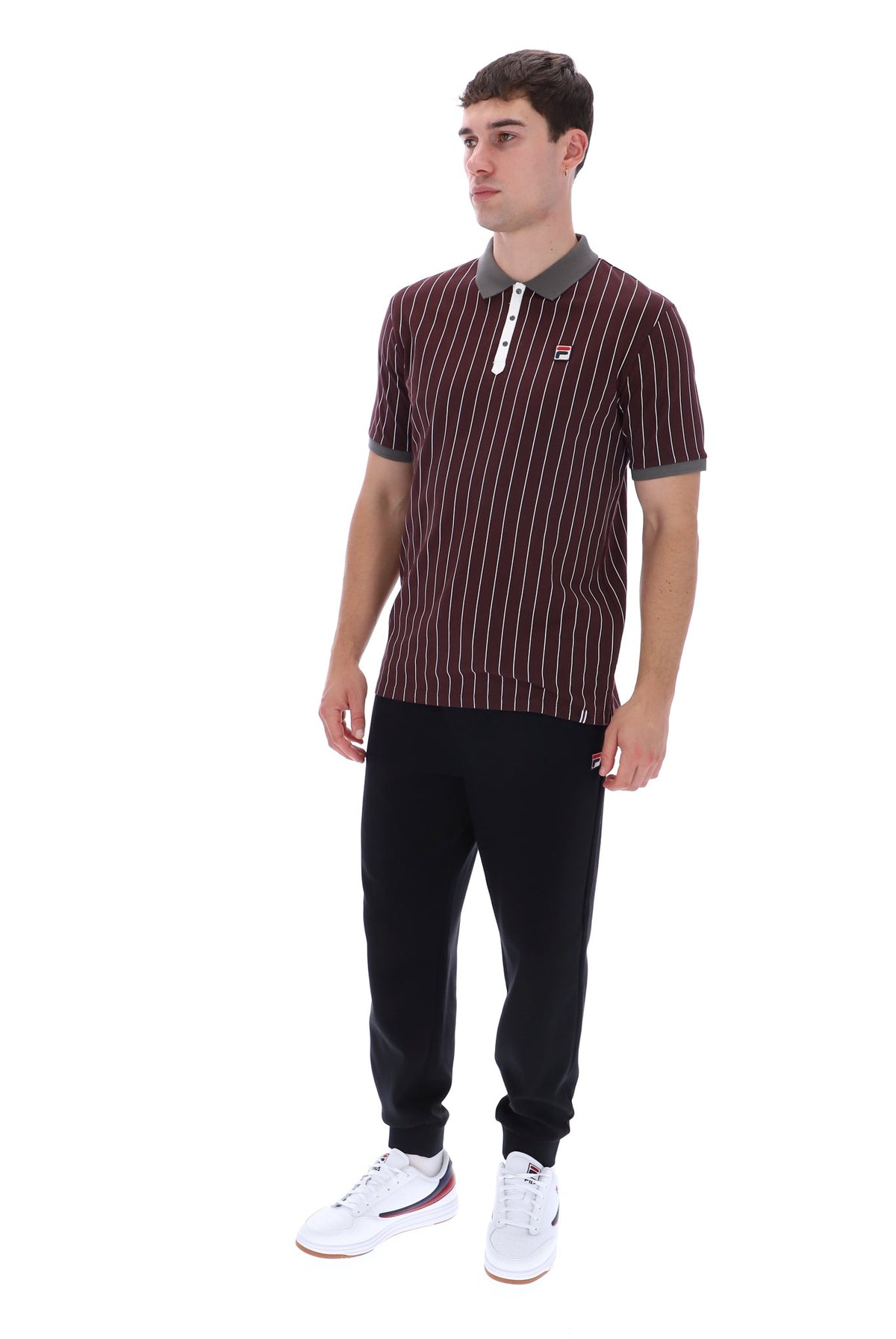 Fila Vintage Men's BB1 Classic Vintage Stripped Polo Shirt Fudge / Gunmetal / White