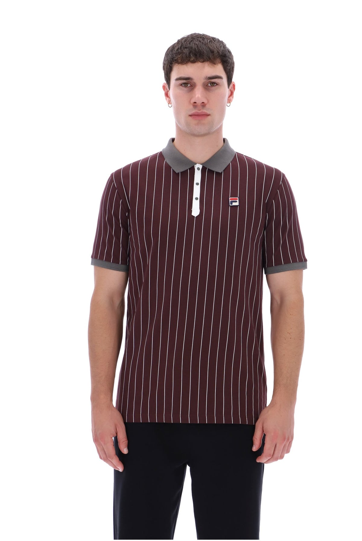 Fila Vintage Men's BB1 Classic Vintage Stripped Polo Shirt Fudge / Gunmetal / White