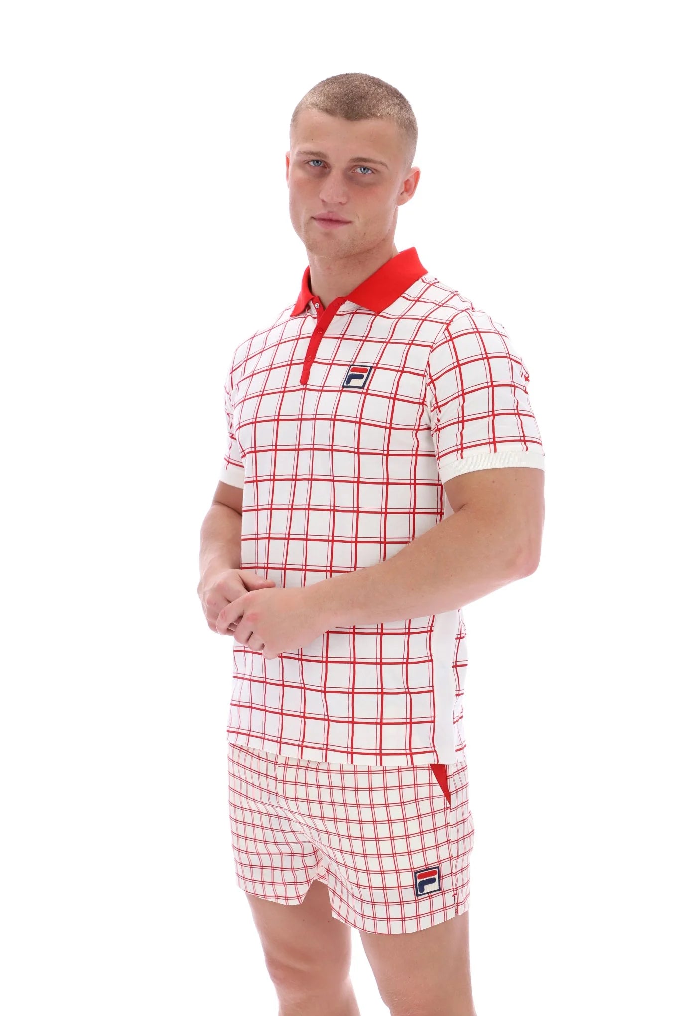 Fila Vintage Men's Bobby Check Polo Shirt Gardenia Cream