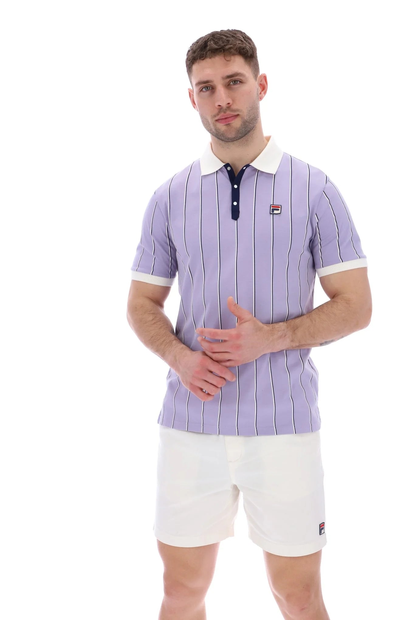 Fila Vintage Men s Brett Double Stripe BB1 Polo Shirt Wisteria Lilac Quadrophenia Alley