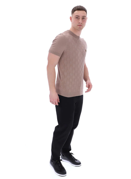 Fila Vintage Men's Campbell Knit Crew Neck T Shirt Mocha Meringue