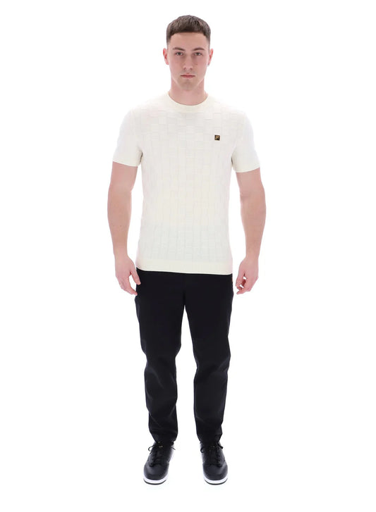 Fila Vintage Men's Campbell Knit Crew Neck T Shirt Egret