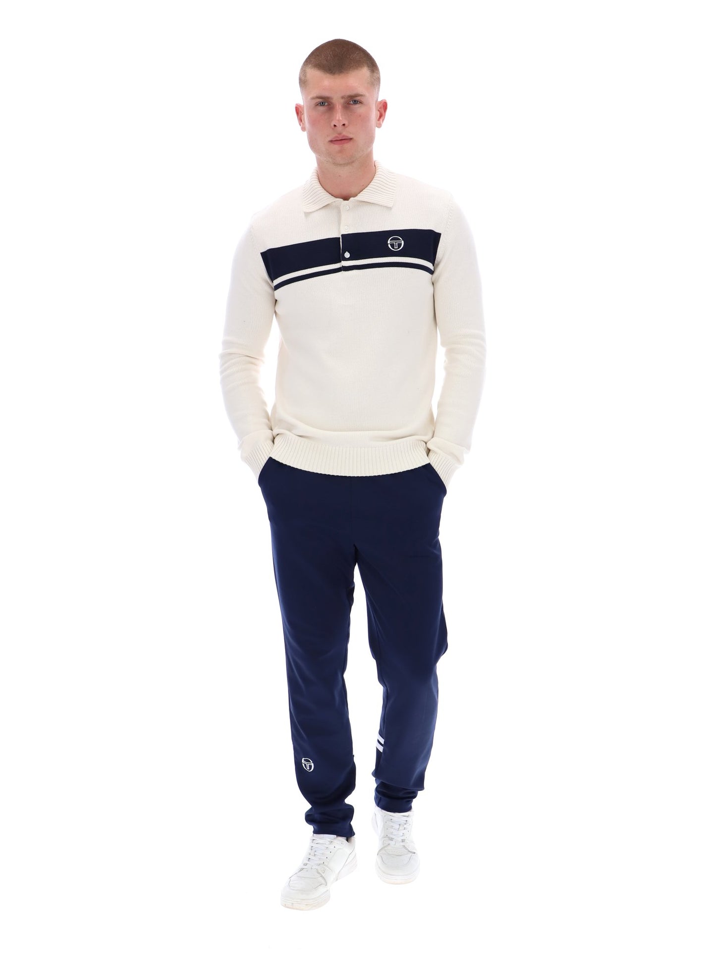 Sergio Tacchini Men's Damarindo Knitted Polo Shirt Gardenia/ Maritime Blue