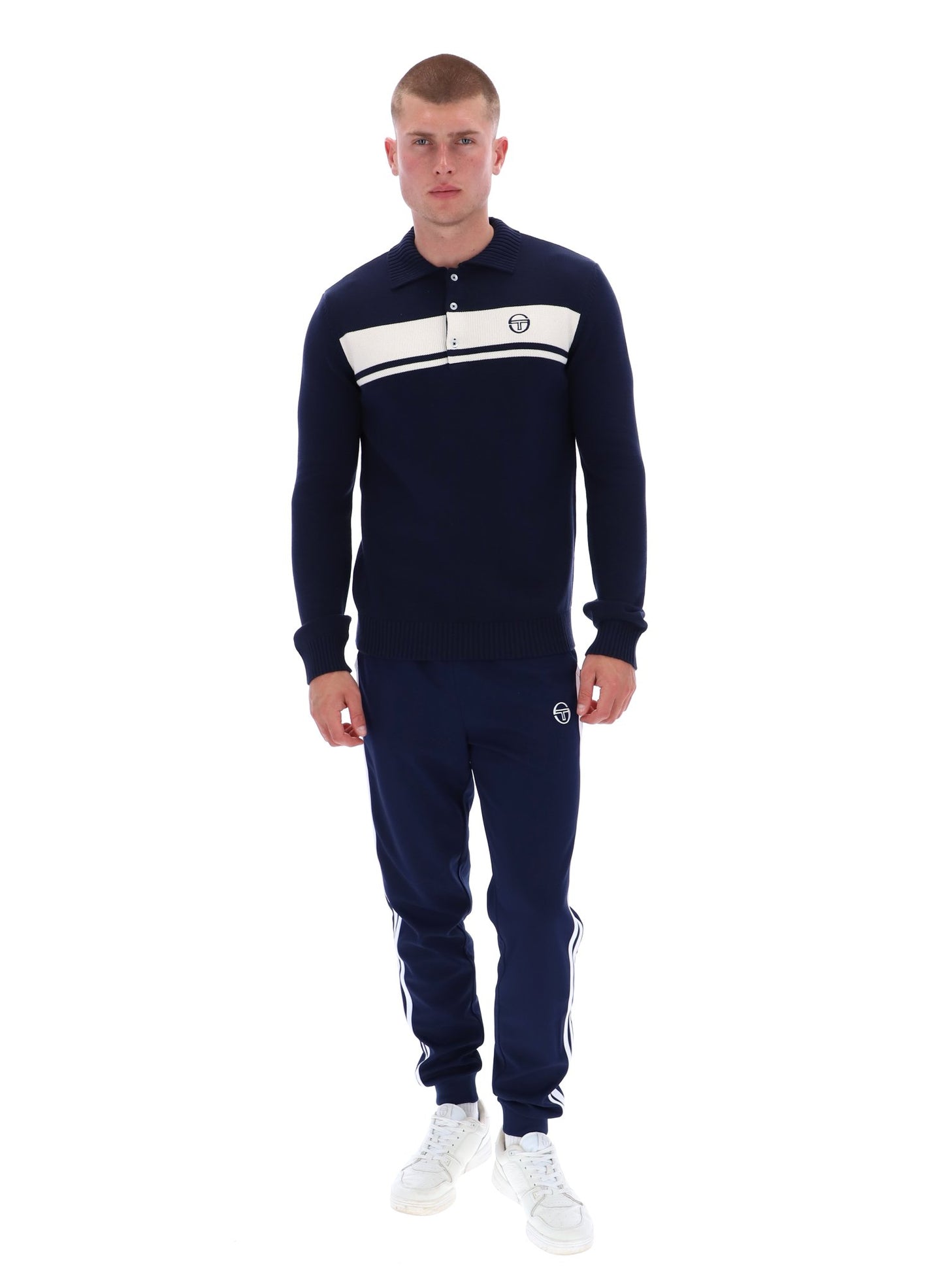 Sergio Tacchini Men's Damarindo Knitted Polo Shirt Maritime Blue / Gardenia