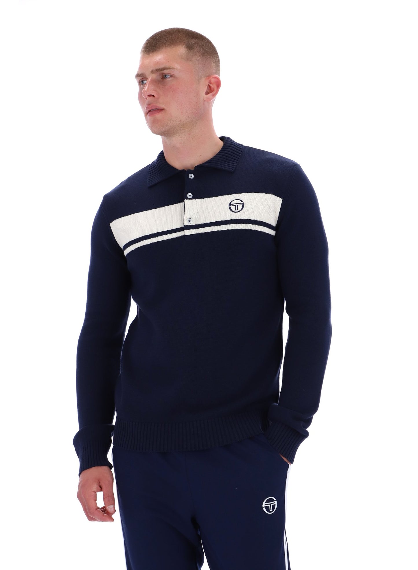 Sergio Tacchini Men's Damarindo Knitted Polo Shirt Maritime Blue / Gardenia