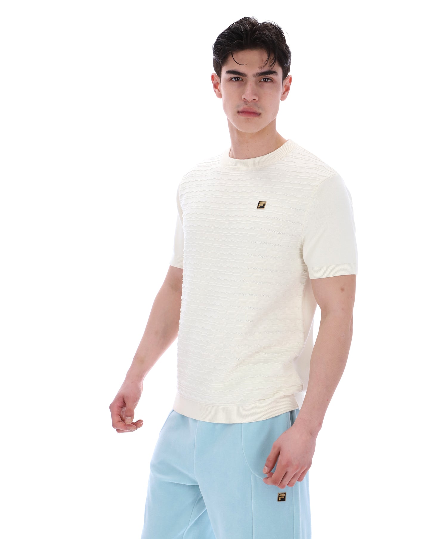 Fila Vintage Men's Don Textured Knit T Shirt Coconut Milk