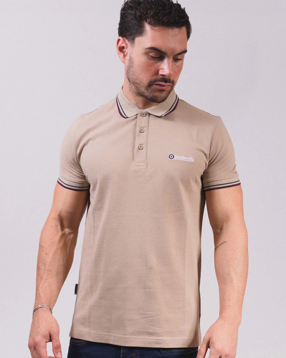 Lambretta Men's SS1608 Twin Tipped Polo Shirt Stone / Moonlit Ocean / Winter Bloom