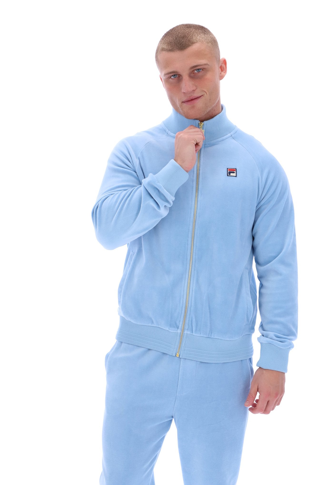 Fila Velour Zip Through Track Top With Logo in Blue for Men