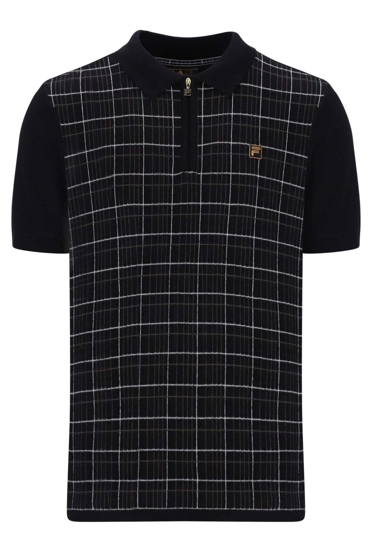 Fila Vintage Enzo Knitted Check Zip Polo Shirt Black