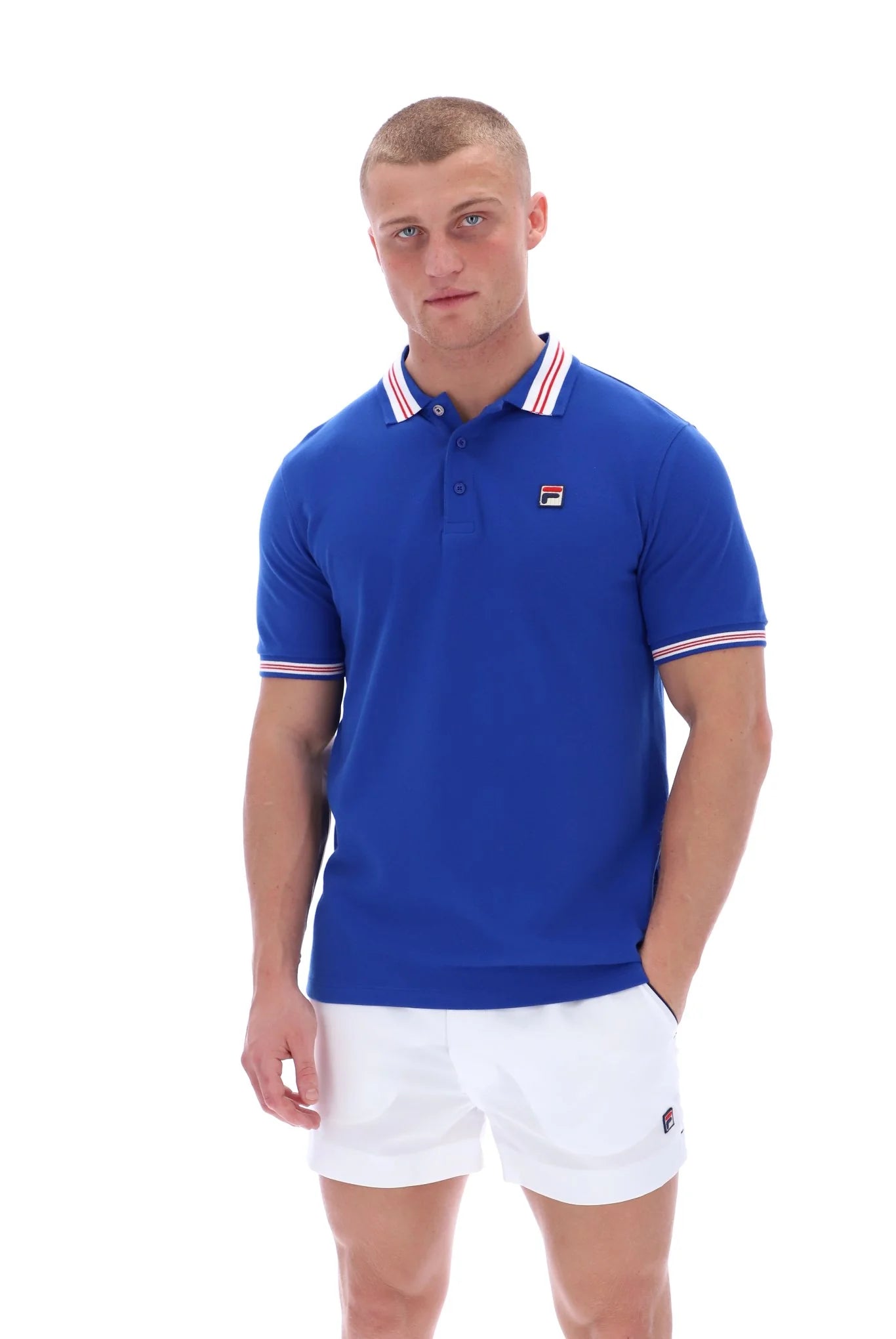 Fila Vintage Men's Faraz Tipped Rib Polo Shirt Surf the Web Blue