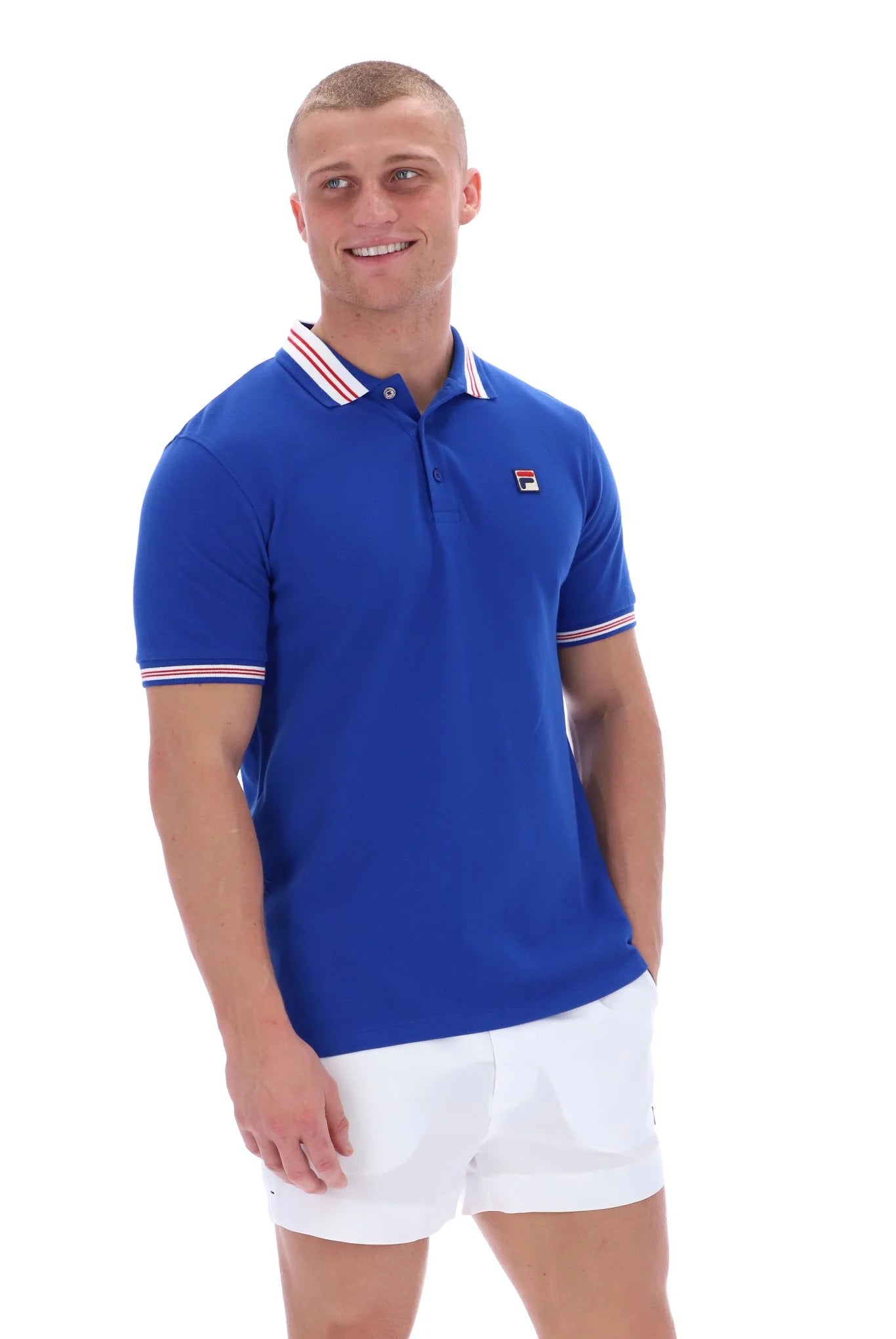 Fila Vintage Men's Faraz Tipped Rib Polo Shirt Surf the Web Blue