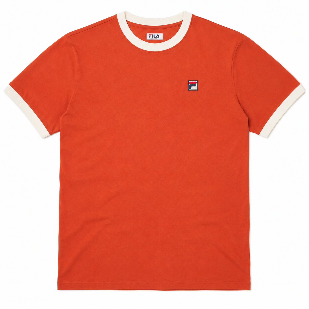 Fila Vintage Men's Marconi Essential Ringer T Shirt Burnt Ochre / Gardenia