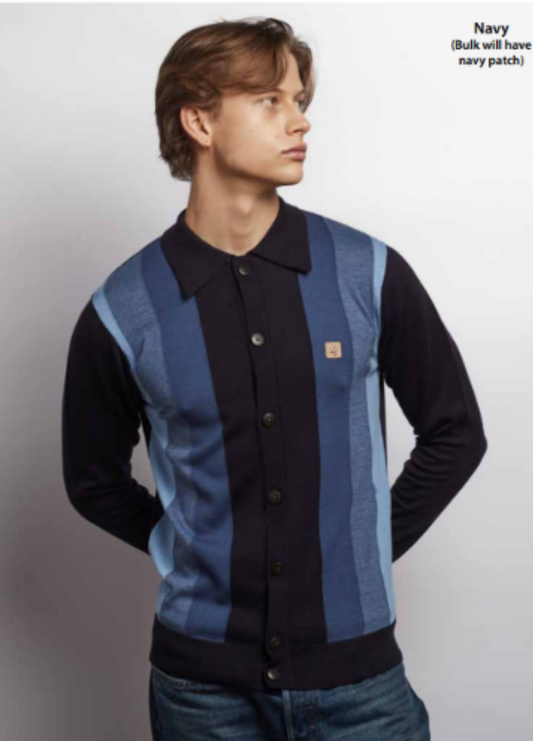 Gabicci Vintage Men's V57GM12 Pedro L/S Button Front Polo Shirt Navy Blue