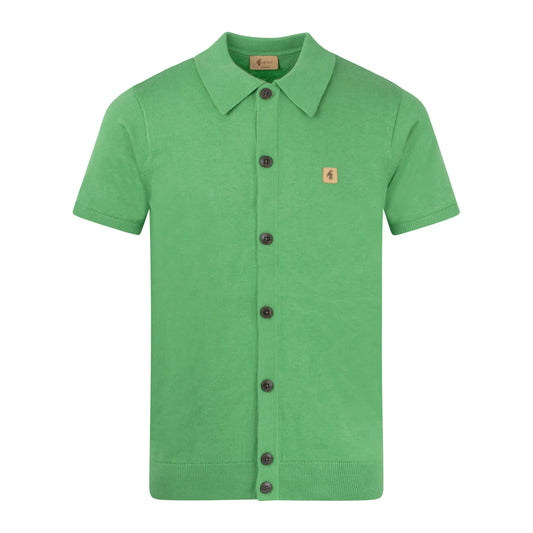 Gabicci Vintage Men's V54GK17 Guiness SS Full Button Polo Shirt Verde Green