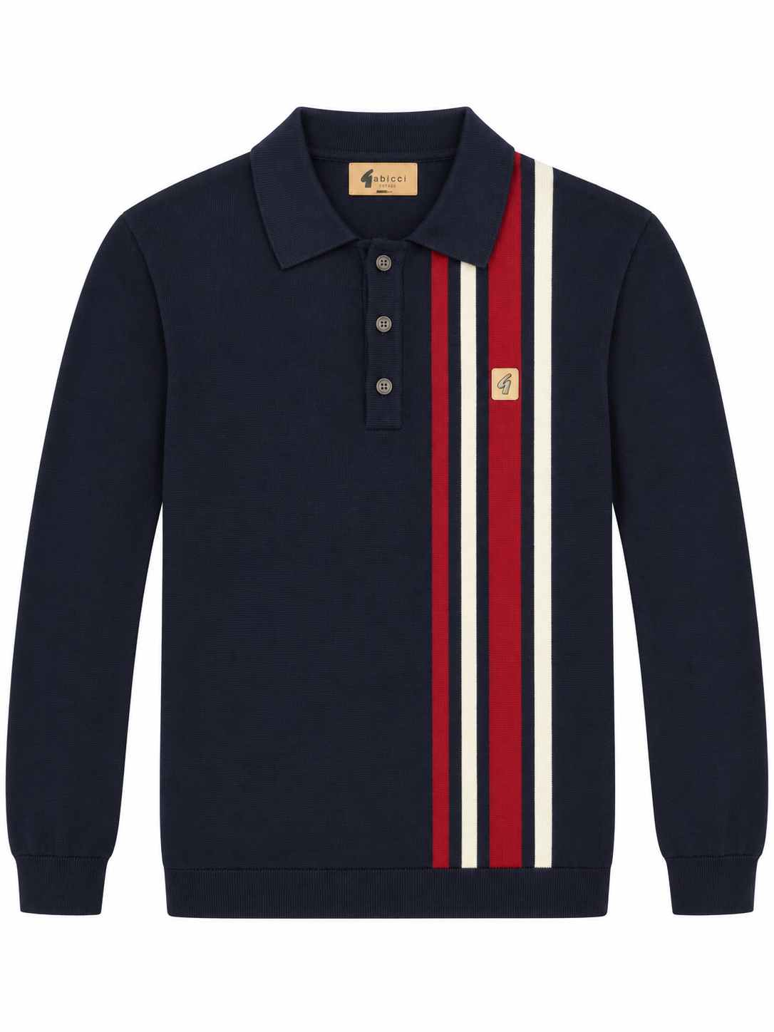 Gabicci Vintage V57GM03 Soda L/S Stripe Polo Shirt Navy Blue