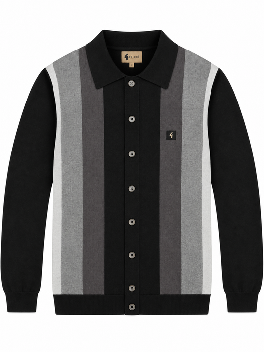 Gabicci Vintage Men's V57GM12 Pedro L/S Button Front Polo Shirt Black