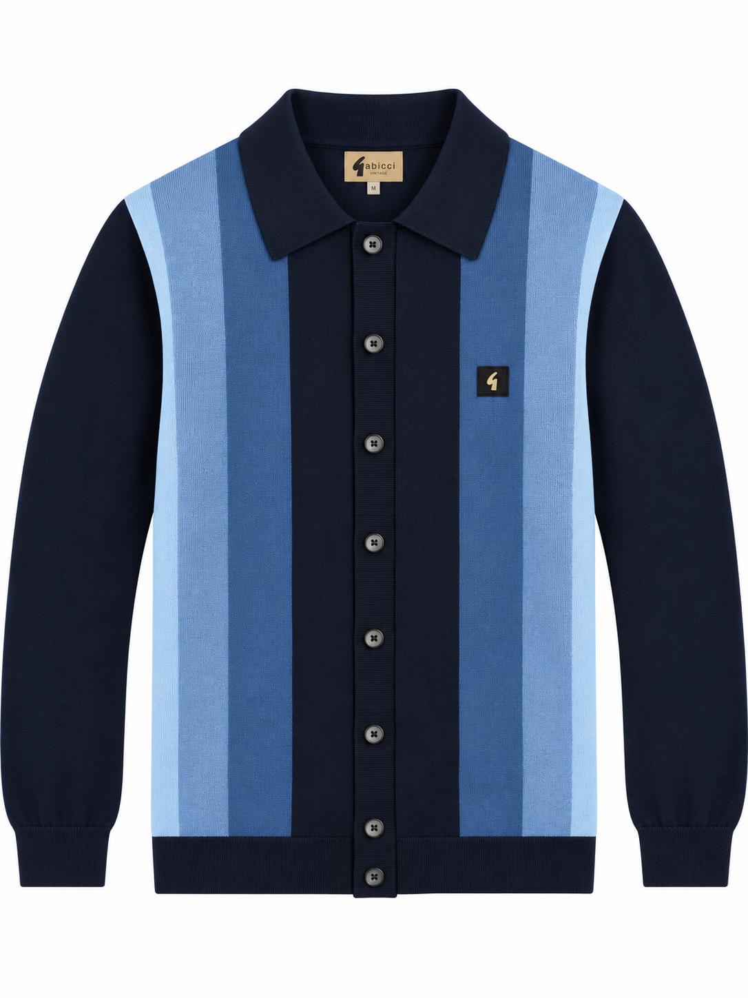 Gabicci Vintage V57GM12 Pedro L/S Button Front Polo Shirt Navy Blue