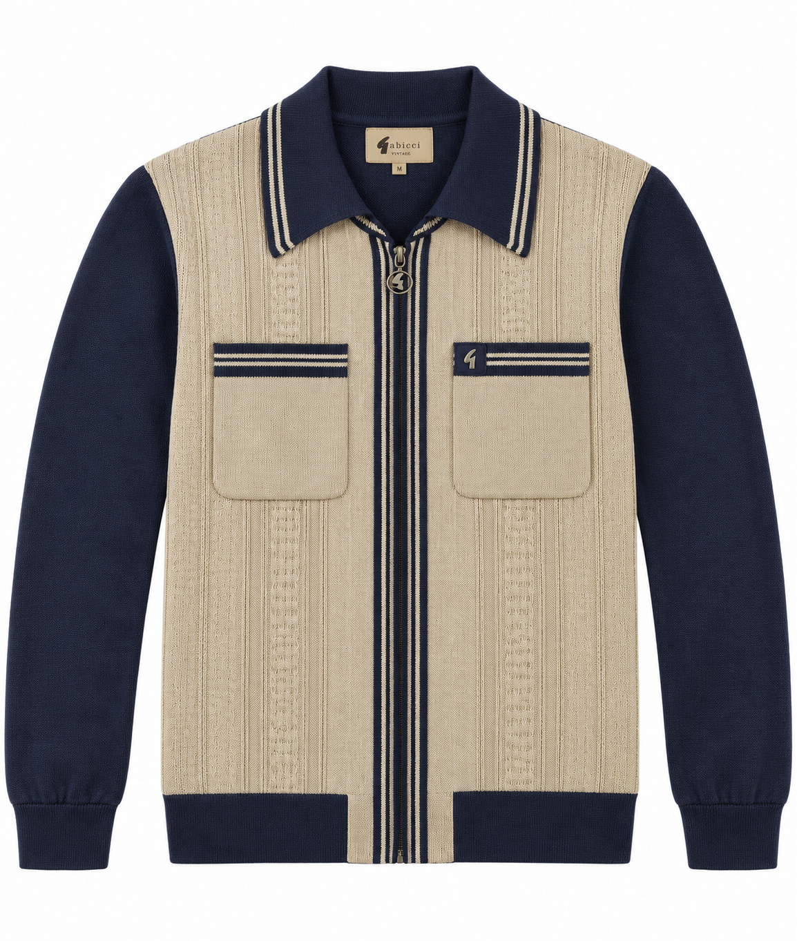 Gabicci Vintage V57GM15 Lucerne L/S Zip Front Polo Shirt Navy Blue