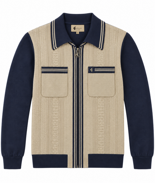 Gabicci Vintage Men's V57GM15 Lucerne L/S Zip Front Polo Shirt Navy Blue