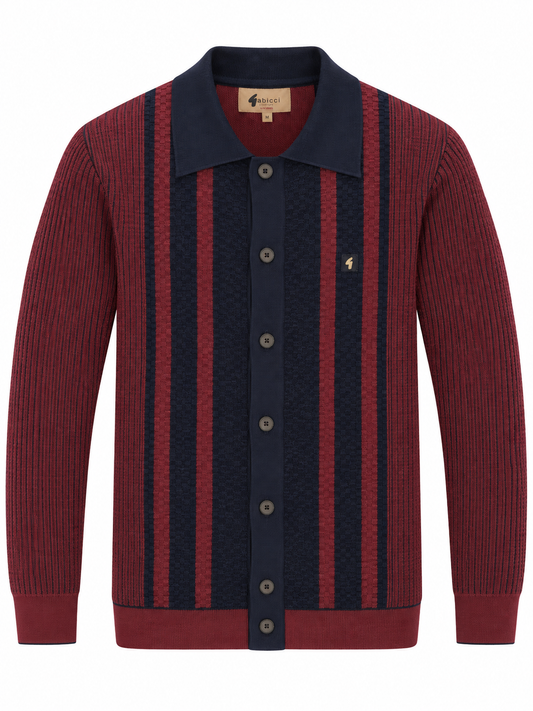 Gabicci Vintage Men's V57GM17 Pascal L/S Button Front Polo Shirt Claret
