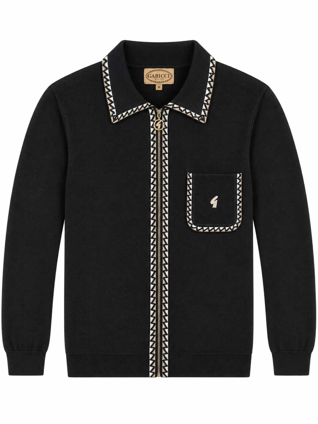 Gabicci Vintage V57GM25 Nick L/S Zip Front Polo Shirt Black