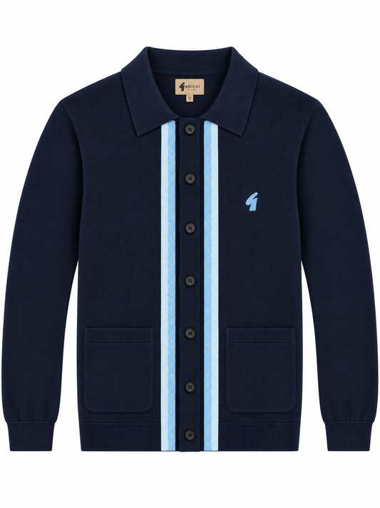 Gabicci Vintage Men's V57GM26 Bromley L/S Button Front Polo Shirt Navy Blue