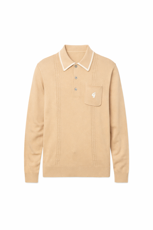 Gabicci Vintage Men's V55GM24 Ned L/S Polo Shirt Nutmeg