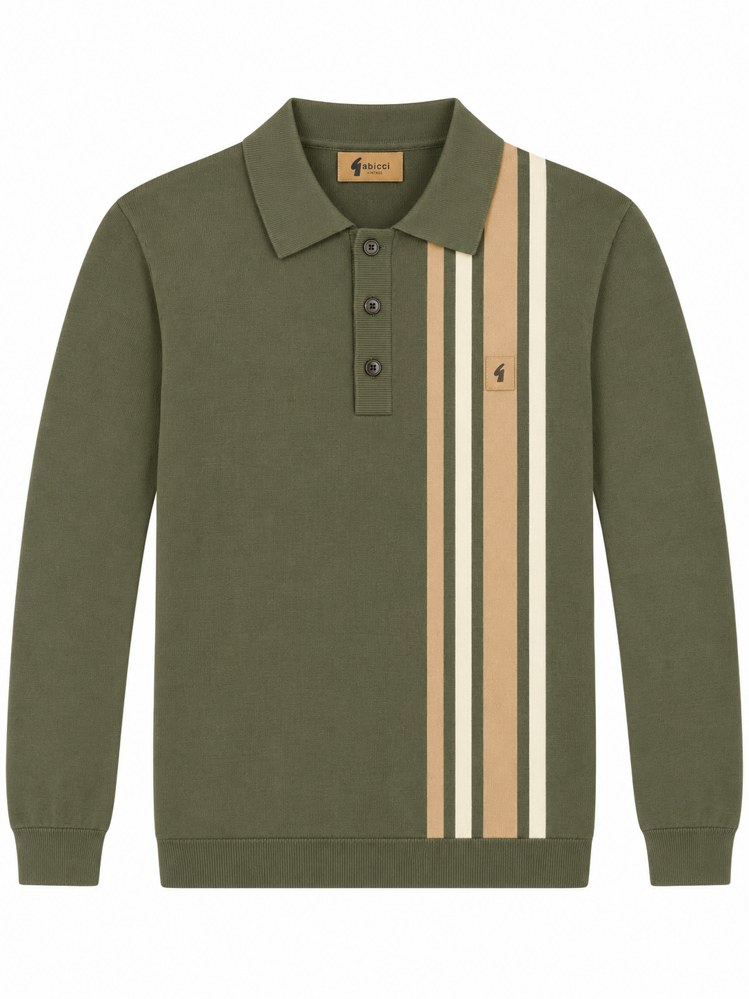 Gabicci Vintage V57GM03 Soda L/S Stripe Polo Shirt Khaki