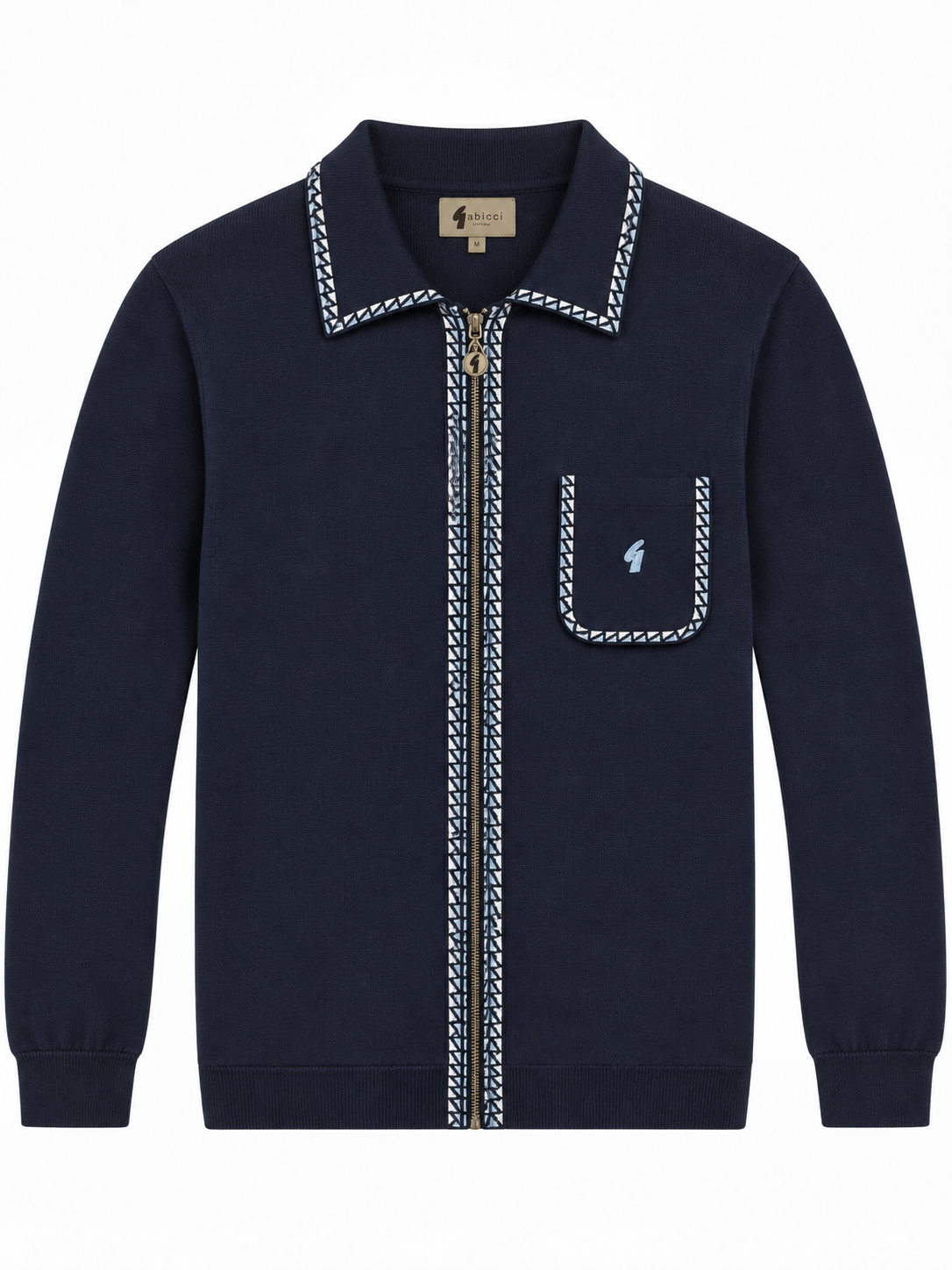 Gabicci Vintage V57GM25 Nick L/S Zip Front Polo Shirt Navy Blue
