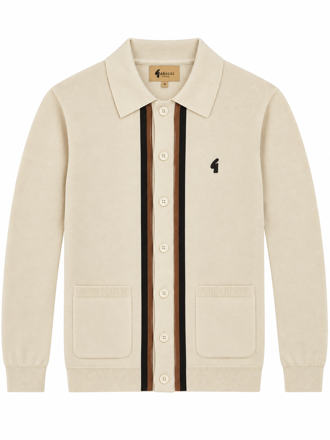 Gabicci Vintage V57GM26 Bromley L/S Button Front Polo Shirt Cream