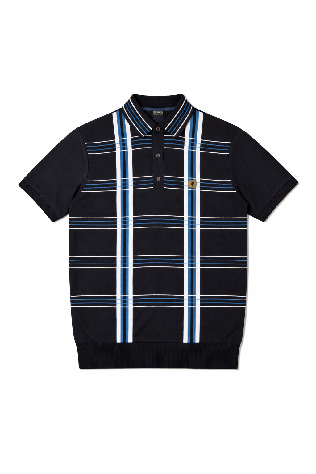 Gabicci Vintage Men's V54GM01 Miller SS Check Polo Shirt Navy Blue