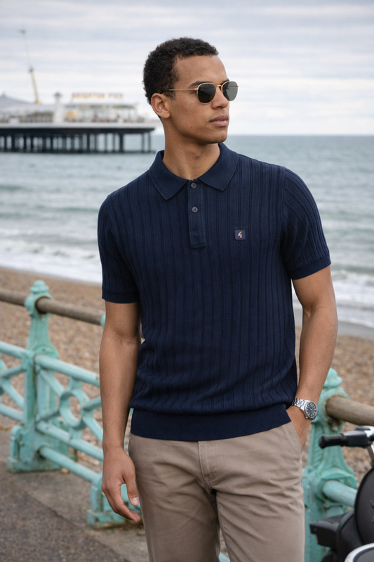 Gabicci Vintage Men's V56GM04 Woodall SS Polo Shirt Navy Blue