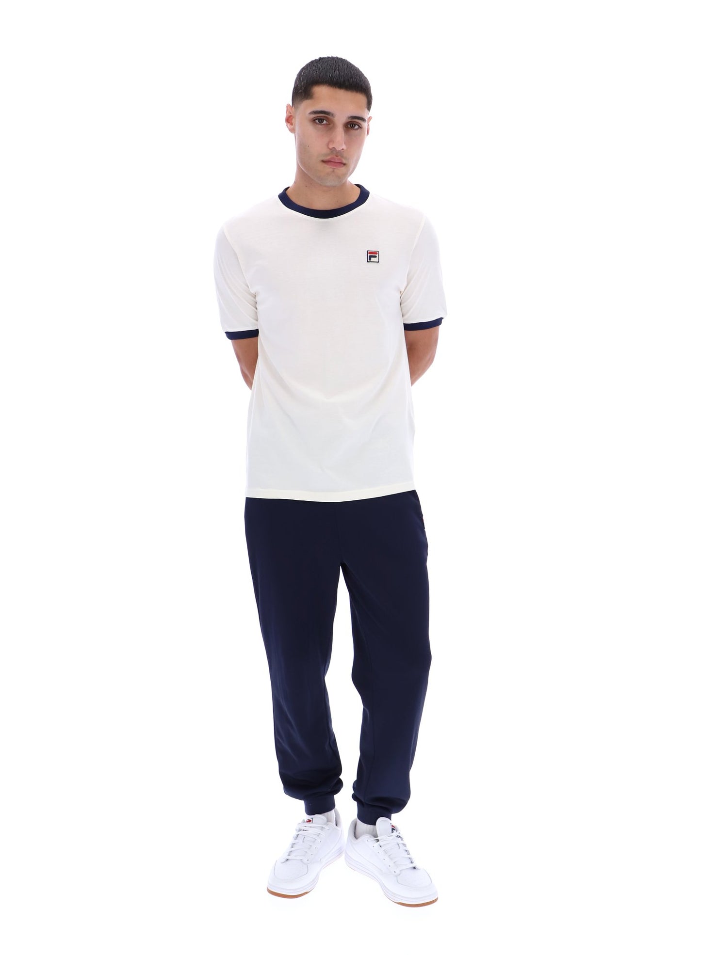 Fila Vintage Men's Marconi Essential Ringer T Shirt Gardenia / Fila Navy