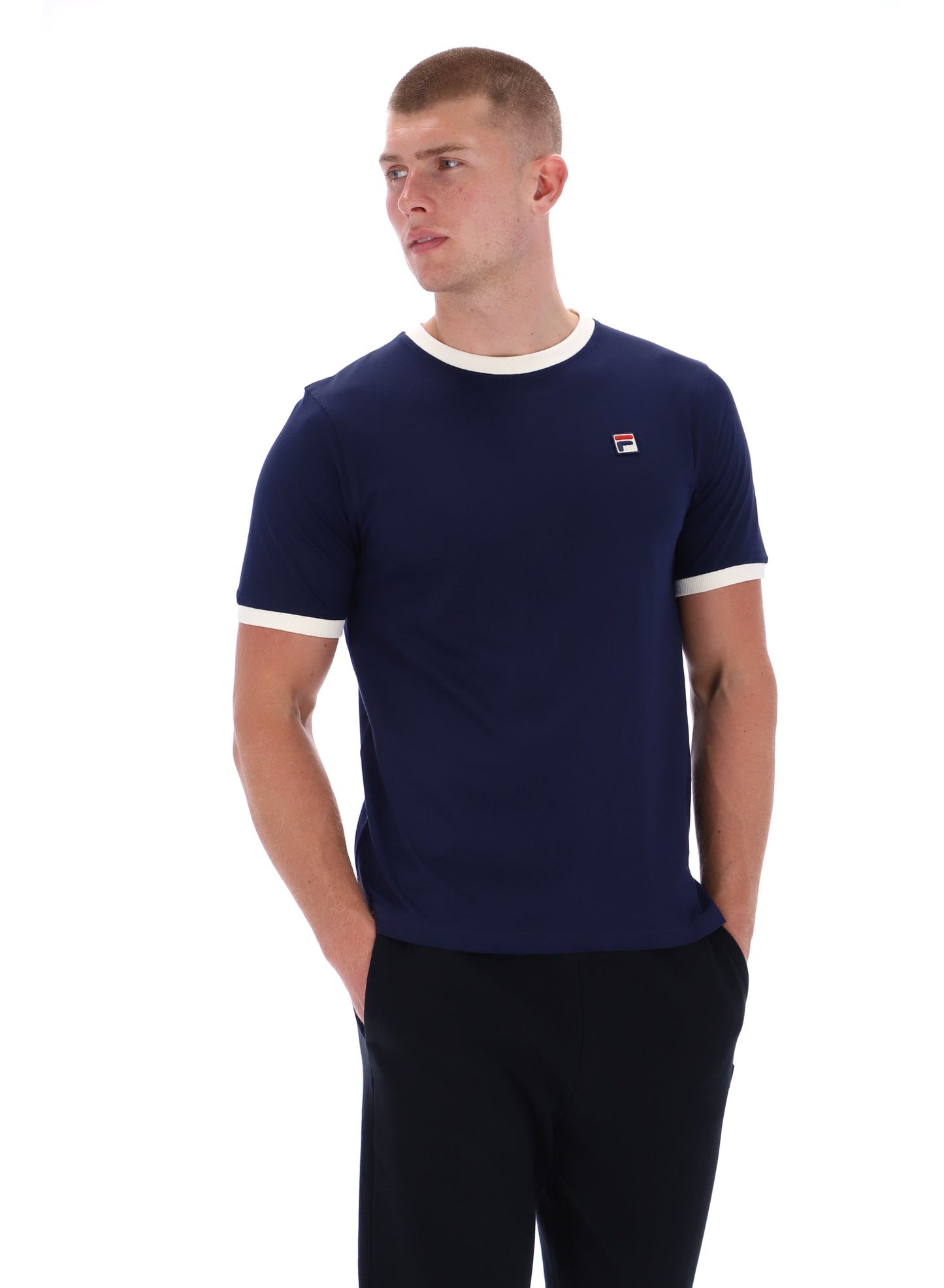 Fila Vintage Men's Marconi Essential Ringer T Shirt Fila Navy / Gardenia