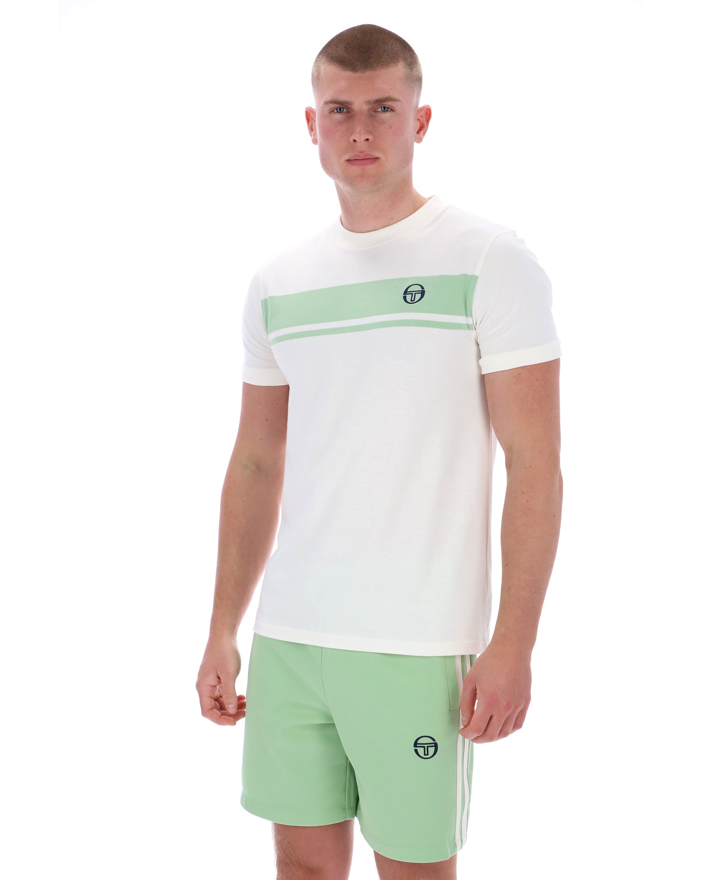 Sergio Tacchini Men's STM14593 SS Master Crew Neck T Shirt Gardenia / Quiet Green