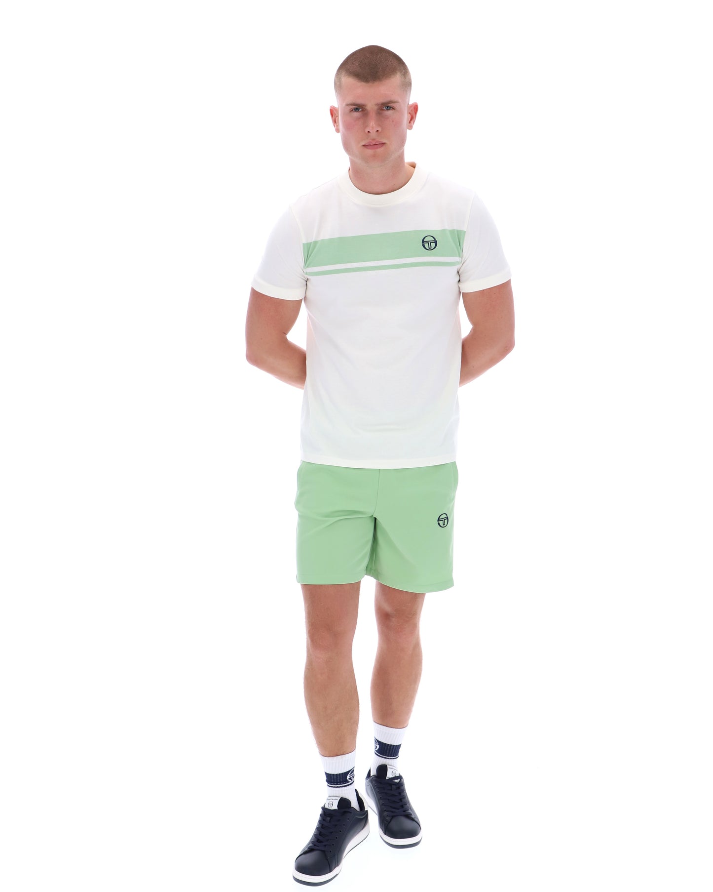 Sergio Tacchini Men's STM14593 SS Master Crew Neck T Shirt Gardenia / Quiet Green