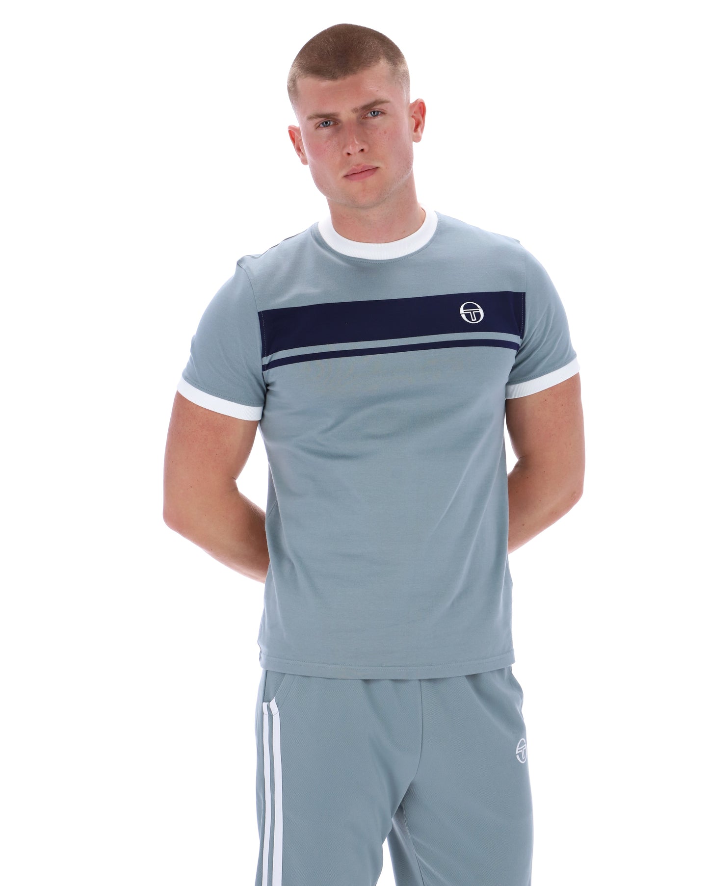 Sergio Tacchini Men's STM14593 SS Master Crew Neck T Shirt Lead / Maritime Blue