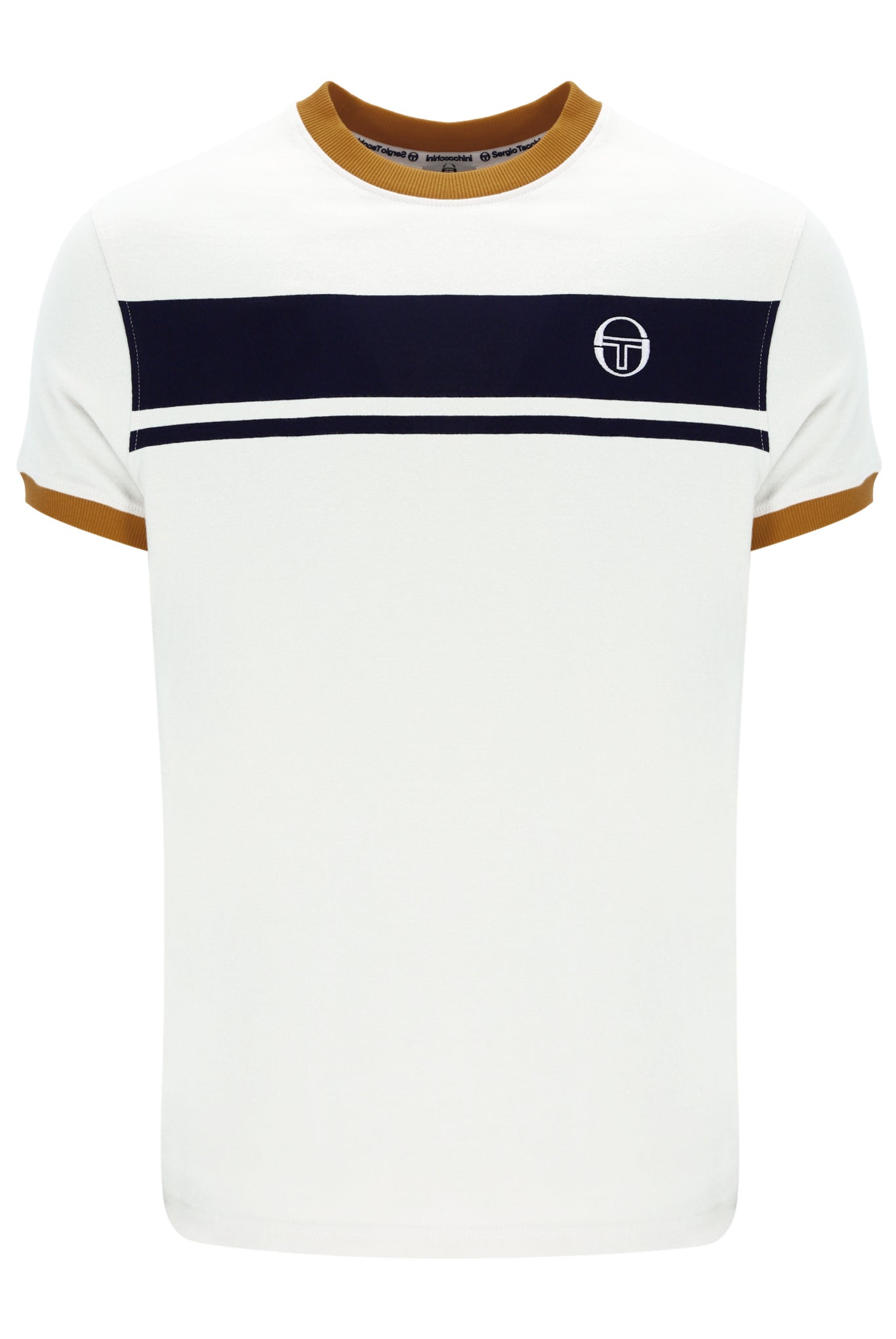 Sergio Tacchini Men's STM14593 SS Master Crew Neck T Shirt Gardenia / Maritime Blue