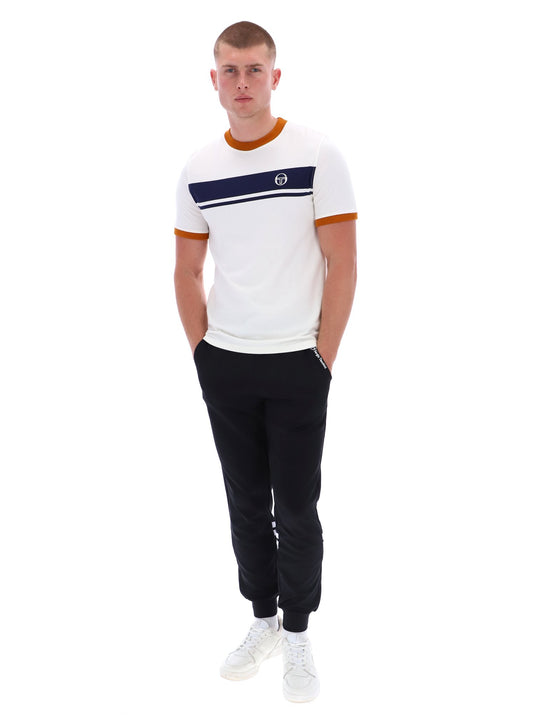 Sergio Tacchini Men's STM14593 SS Master Crew Neck T Shirt Gardenia / Maritime Blue