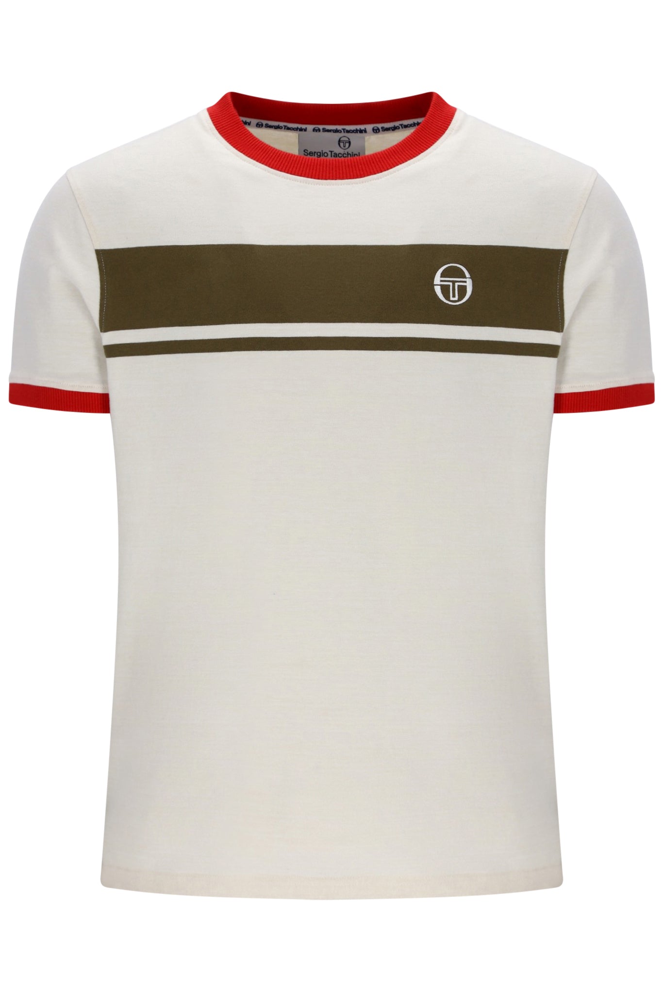 Sergio Tacchini Men's STM14593 SS Master Crew Neck T Shirt Gardenia / Dark Olive