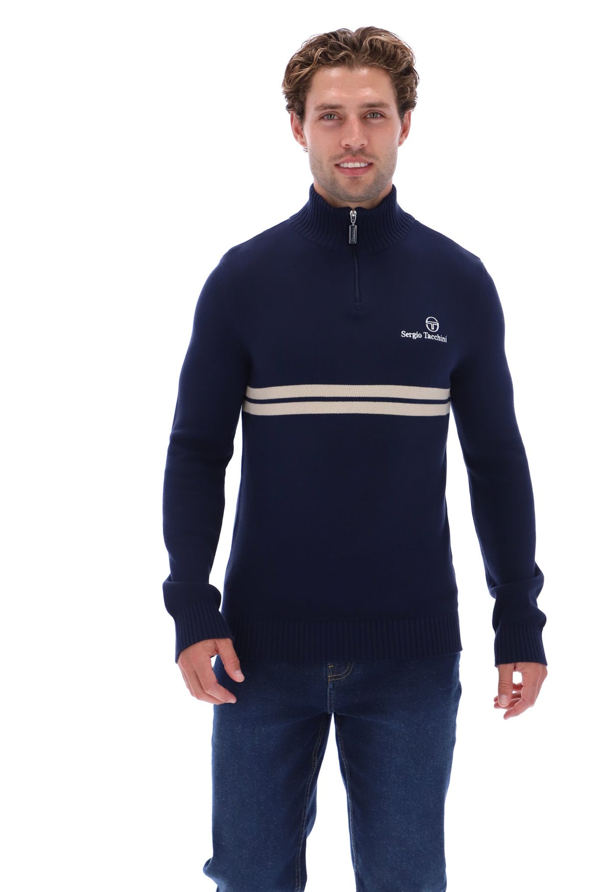 Sergio Tacchini New Dallas 1/4 Zip Knitted Top Maritime Blue / Peyote